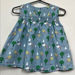 Lilly + Sid Blue Sleeveless Dress with Tree and Bunny Print smocked size 3-6 m